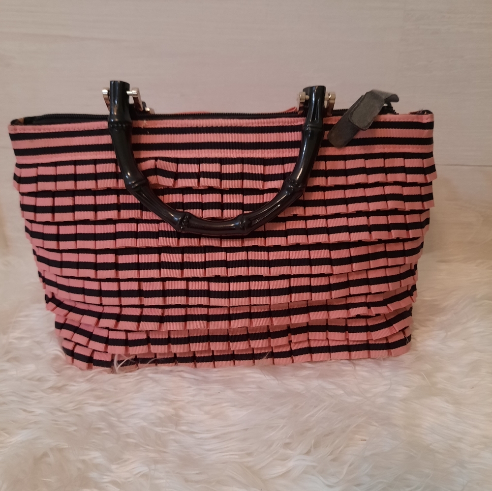 Handmade pink layered ribbon bag purse - Picture 2 of 5